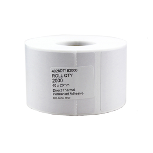 40x28mm Direct Thermal Permanent Label, 2000 per roll, 38mm core
