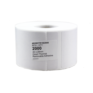40x28mm Direct Thermal Removable Label, 2000 per roll, 38mm core
