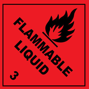 100x100mm Flammable Liquid Class 3 Label, 1000 per roll, 76mm core