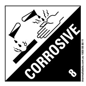 100x100mm Corrosive 8 Label, 1000 per roll, 76mm core