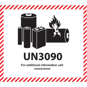 111x126mm Lithium Battery Mark UN3090 Label, 500 per roll