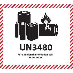 111x126mm Lithium Battery Mark UN3480 Label, 500 per roll