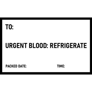 102x63mm Urgent Blood Refrigerate Label, 1000 per roll