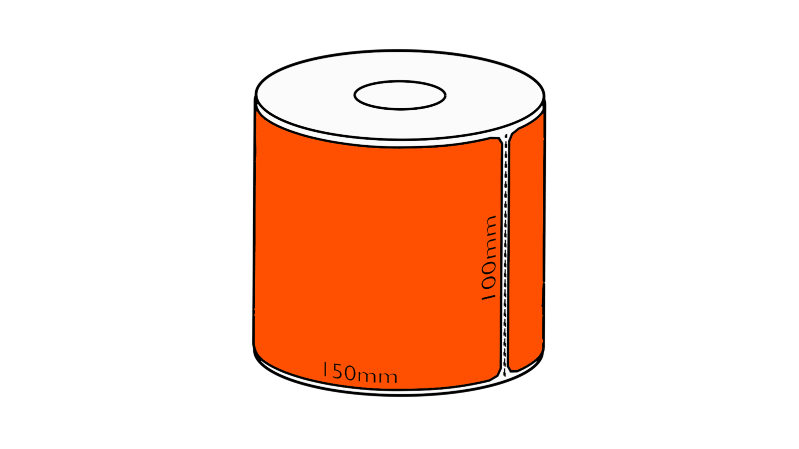 100x150mm Orange Direct Thermal Permanent Label, 350 per roll, 38mm core, Perforated