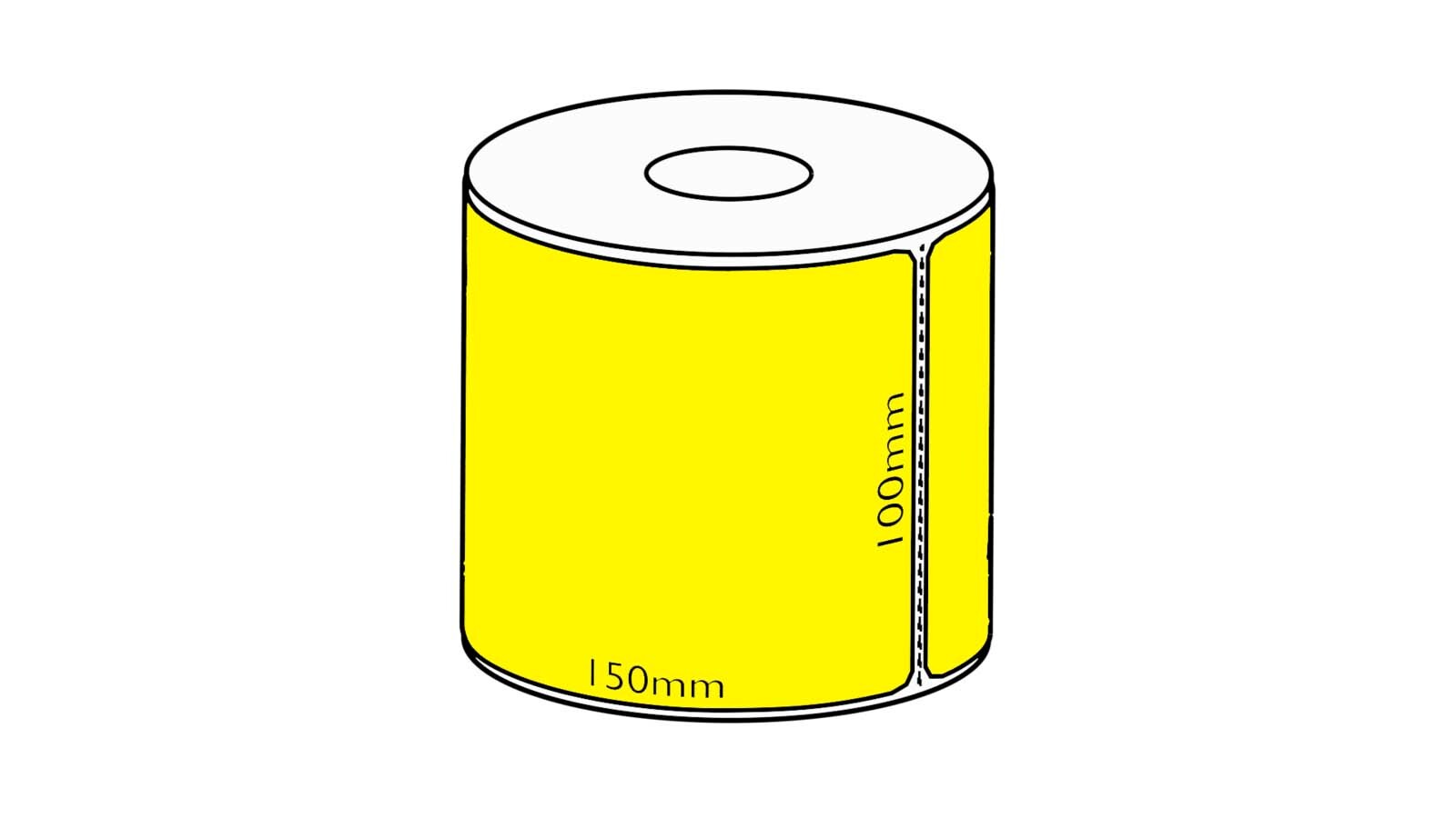 100x150mm Yellow Direct Thermal Permanent Label, 350 per roll, 38mm core, Perforated