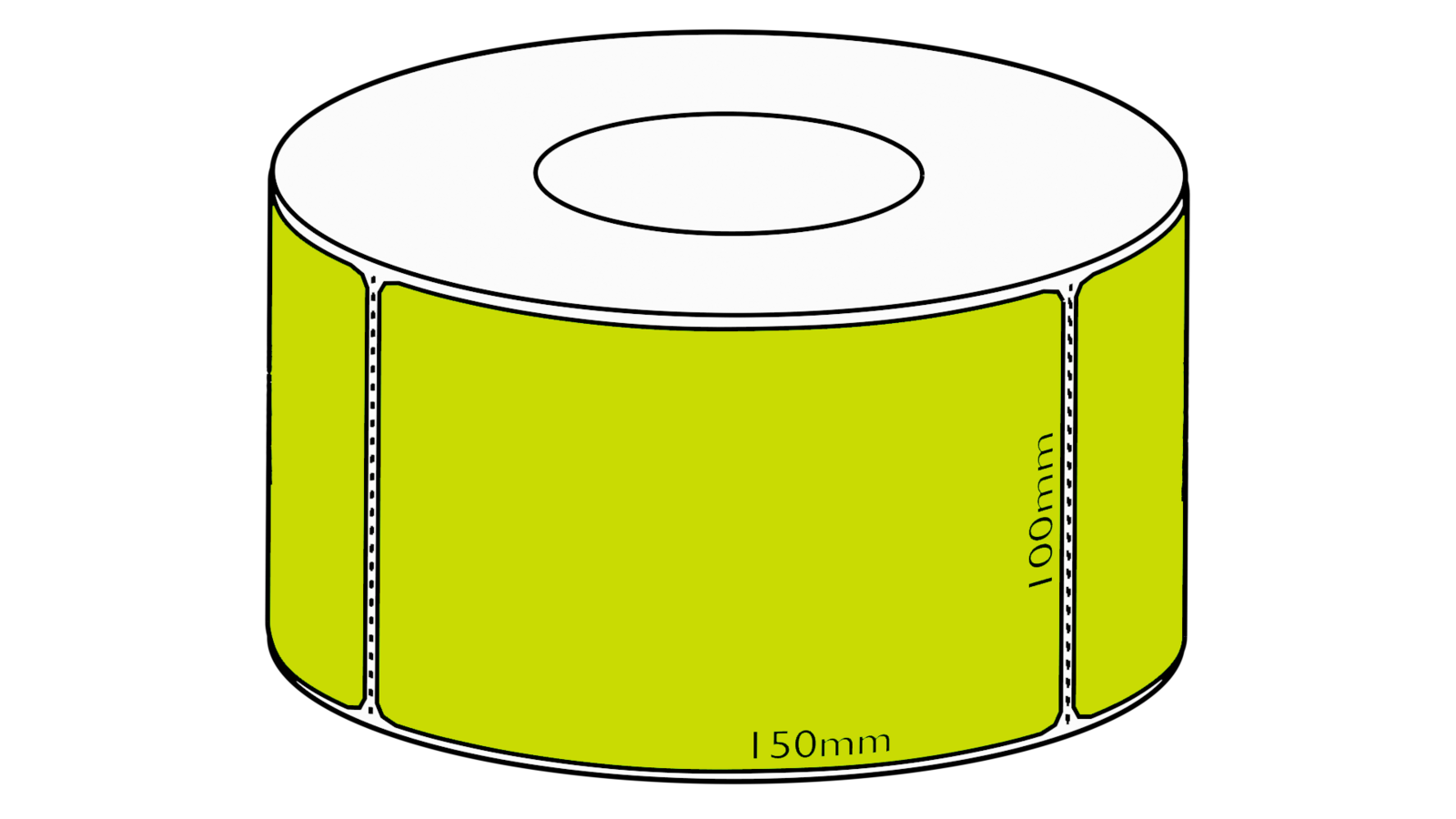100x150mm Green Direct Thermal Permanent Label, 1000 per roll, 76mm core, Perforated