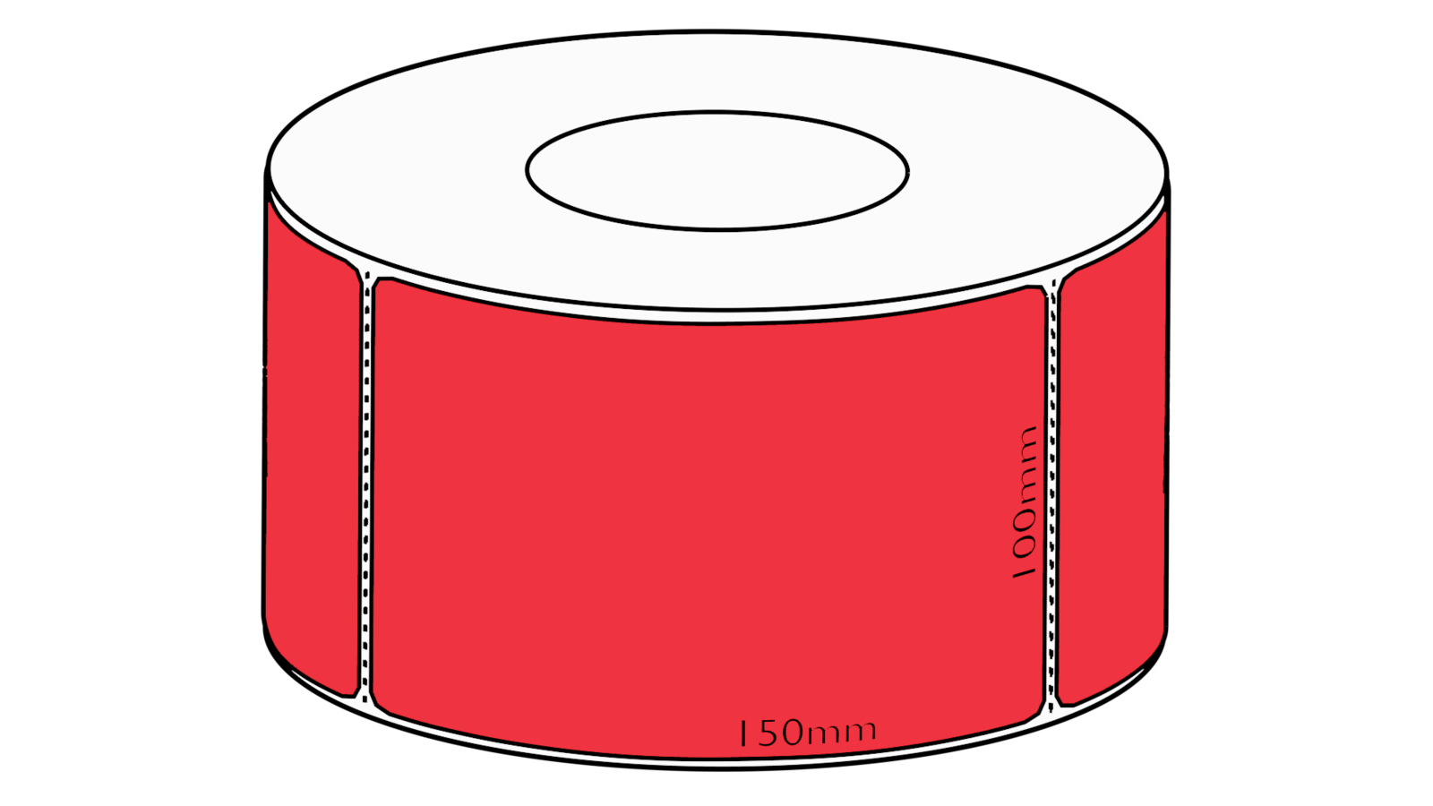 100x150mm Red Direct Thermal Permanent Label, 1000 per roll, 76mm core, Perforated
