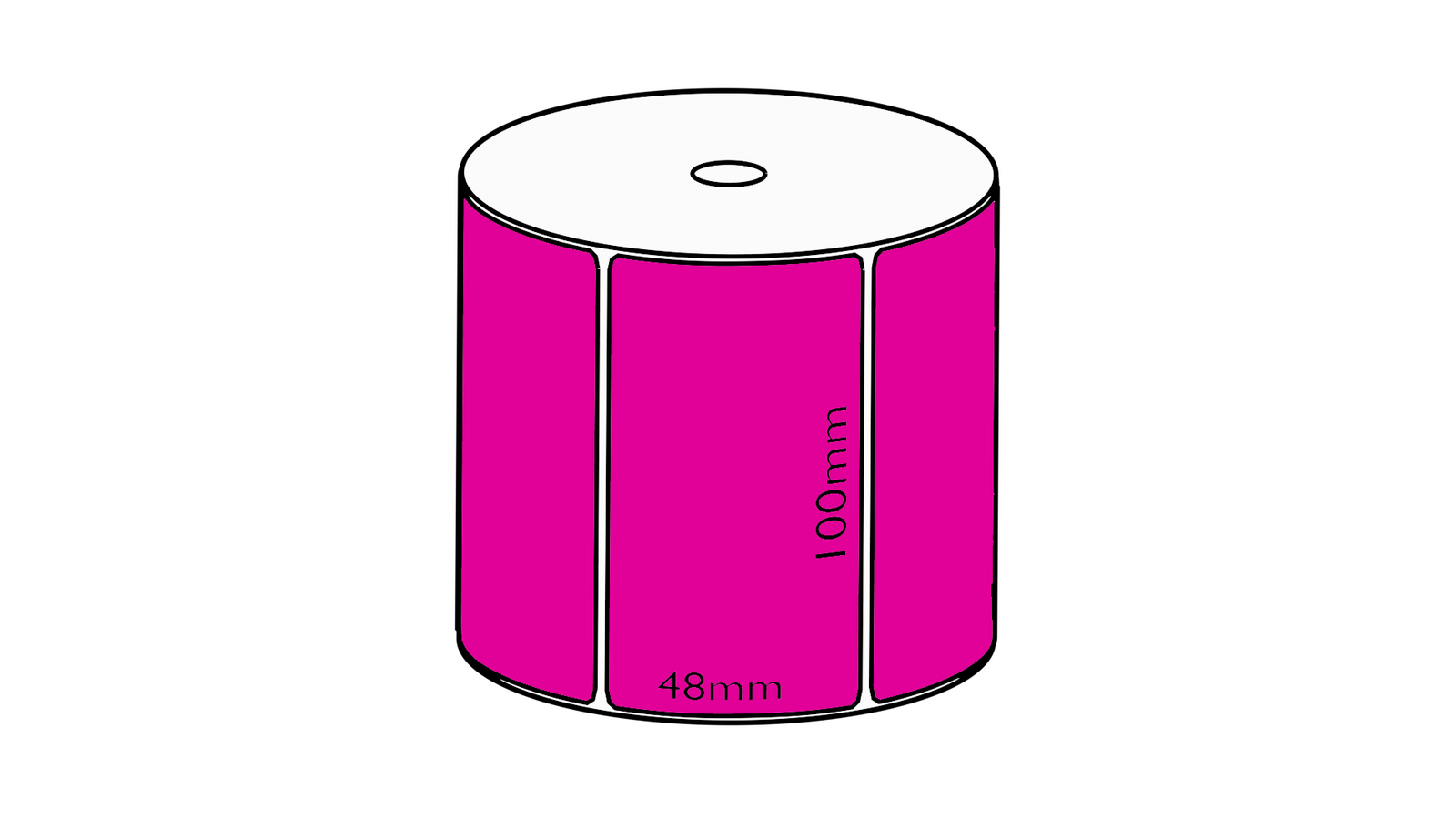 100x48mm Dark Pink Direct Thermal, 1000 per roll, 25mm core, Perforated