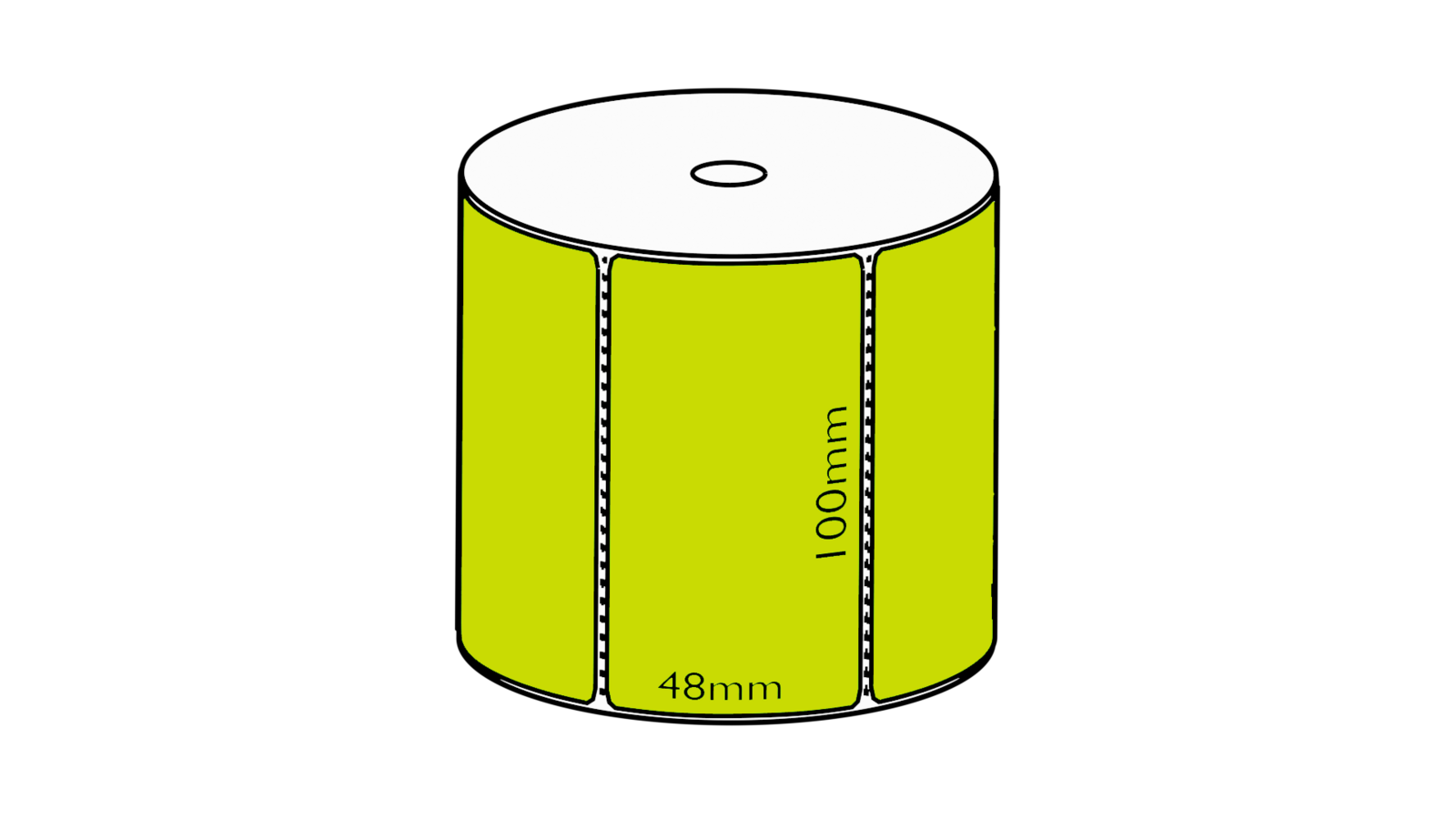 100x48mm Green Direct Thermal, 1000 per roll, 25mm core, Perforated