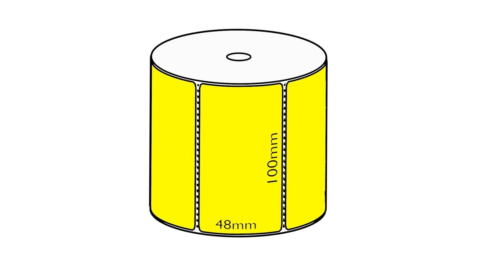 100x48mm Yellow Direct Thermal, 1000 per roll, 25mm core, Perforated