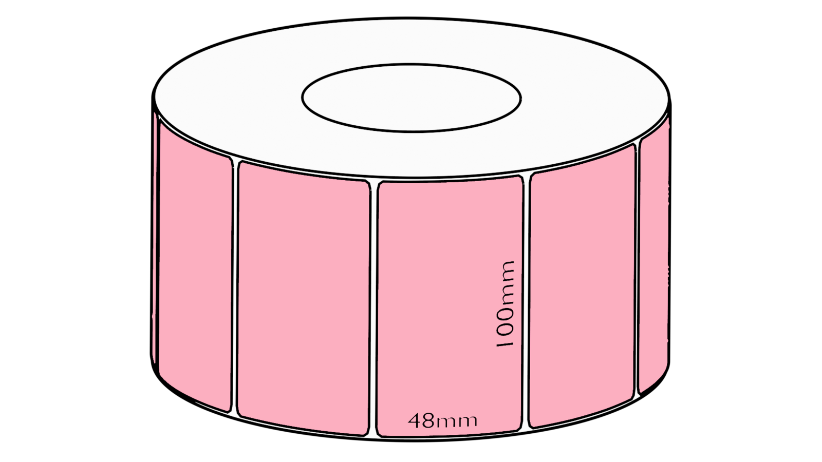 100 x 48mm Pink Direct Thermal Permanent Label, 3000 per roll, 76mm core