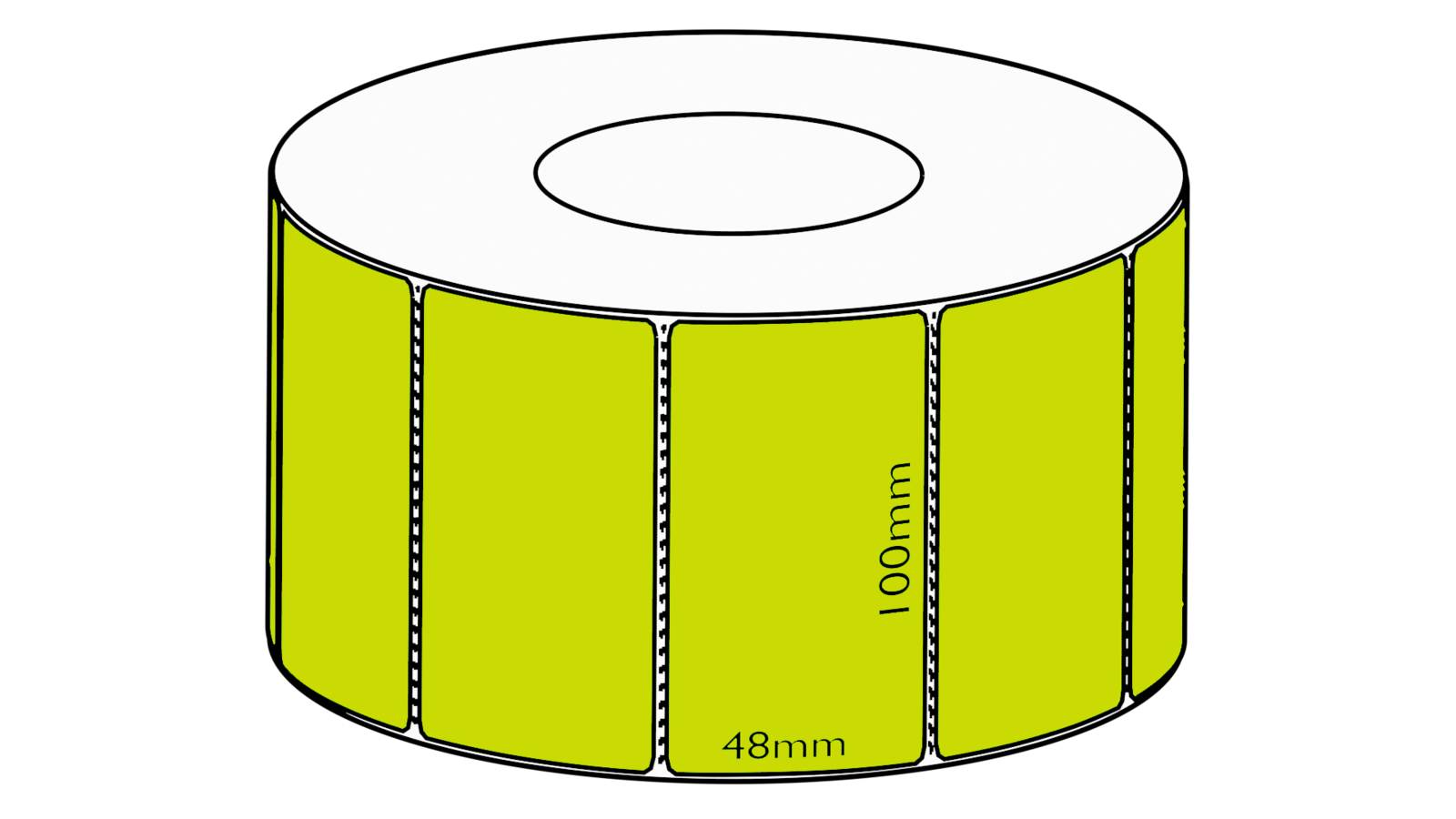 100x48mm Green Direct Thermal Label, 3000 per roll, 76mm core, Perforated