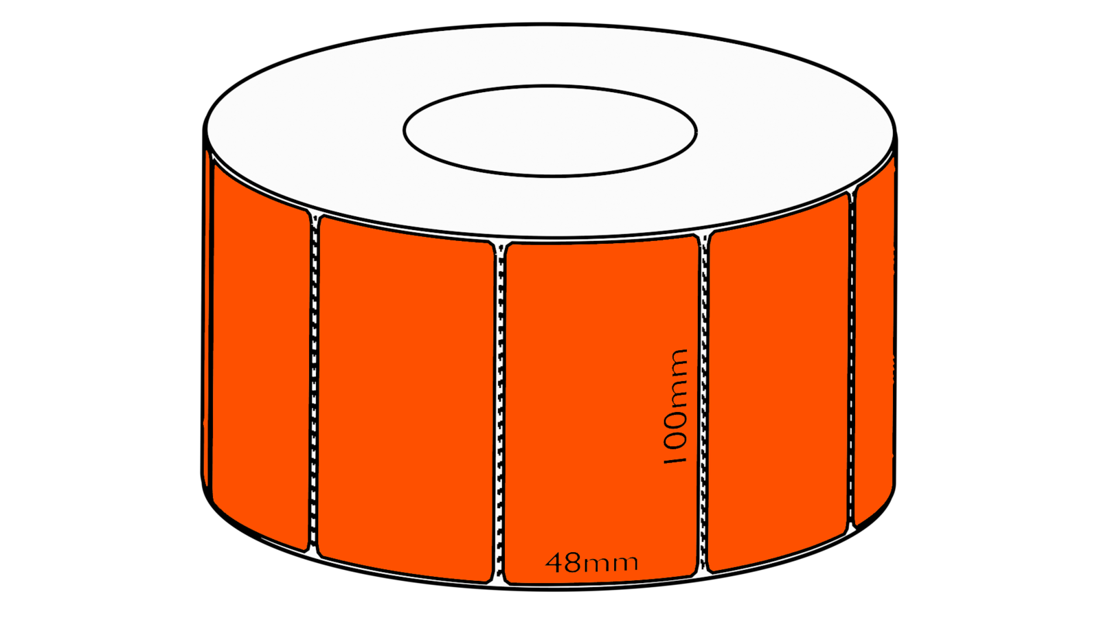 100x48mm Orange Direct Thermal, 3000 per roll, 76mm core, Perforated
