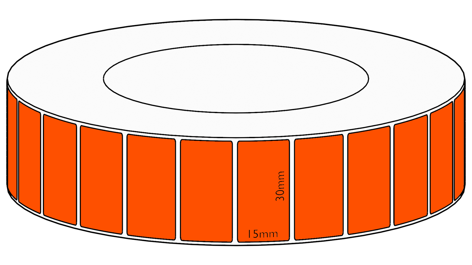 30x15mm Orange Direct Thermal Permanent Label, 8350 per roll, 76mm core