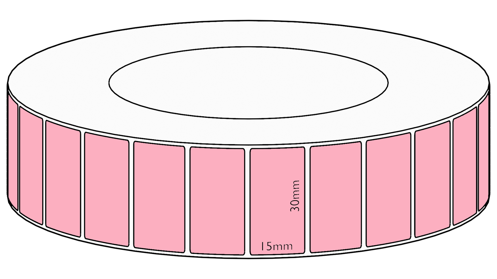 30x15mm Pink Direct Thermal Permanent Label, 8350 per roll, 76mm core