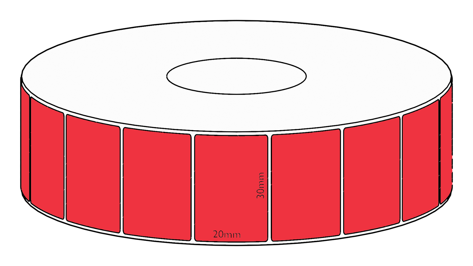 30x20mm Red Direct Thermal Permanent Label, 2150 per roll, 38mm core