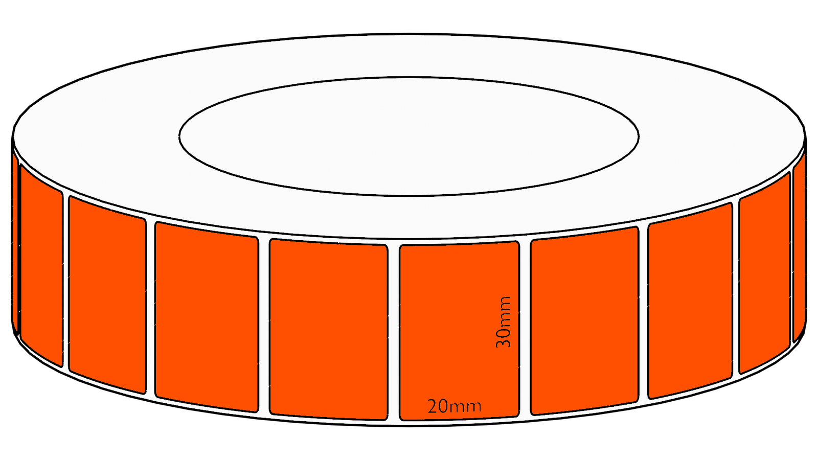 30x20mm Orange Direct Thermal Permanent Label, 6500 per roll, 76mm core