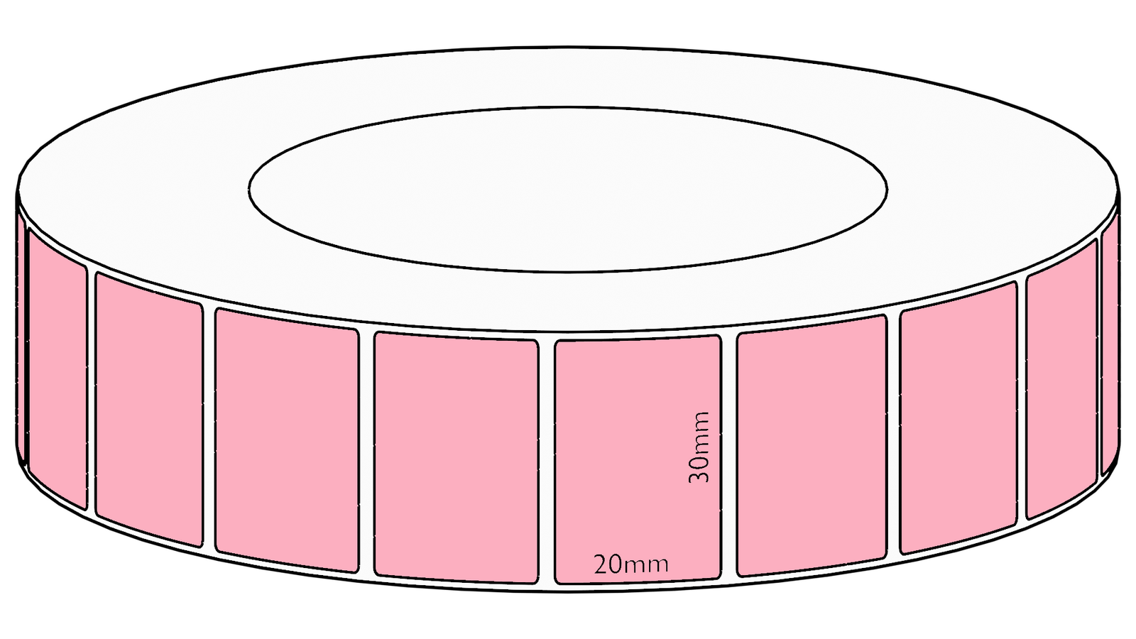 30x20mm Pink Direct Thermal Permanent Label, 6500 per roll, 76mm core