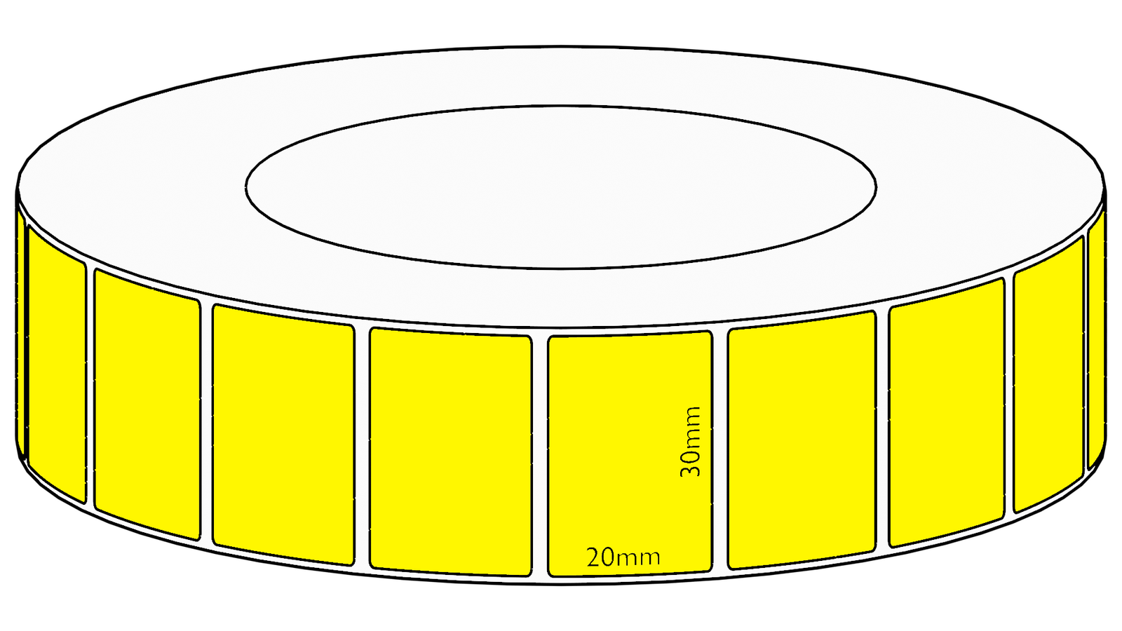 30x20mm Yellow Direct Thermal Permanent Label, 6500 per roll, 76mm core