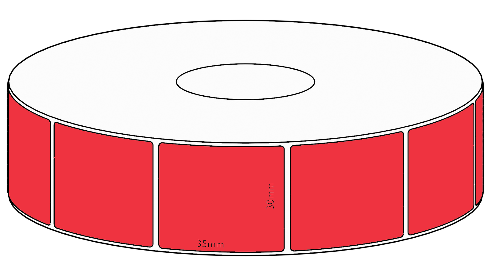 30x35mm Red Direct Thermal Permanent Label, 1300 per roll, 38mm core
