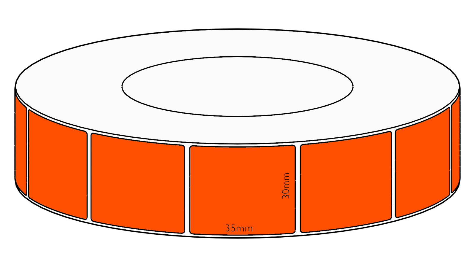 30x35mm Orange Direct Thermal Permanent Label, 3950 per roll, 76mm core