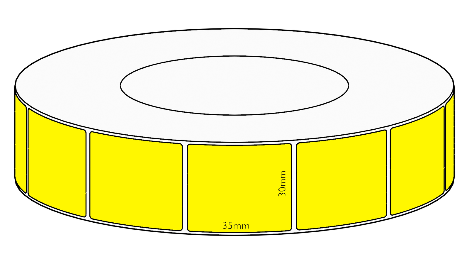 30x35mm Yellow Direct Thermal Permanent Label, 3950 per roll, 76mm core