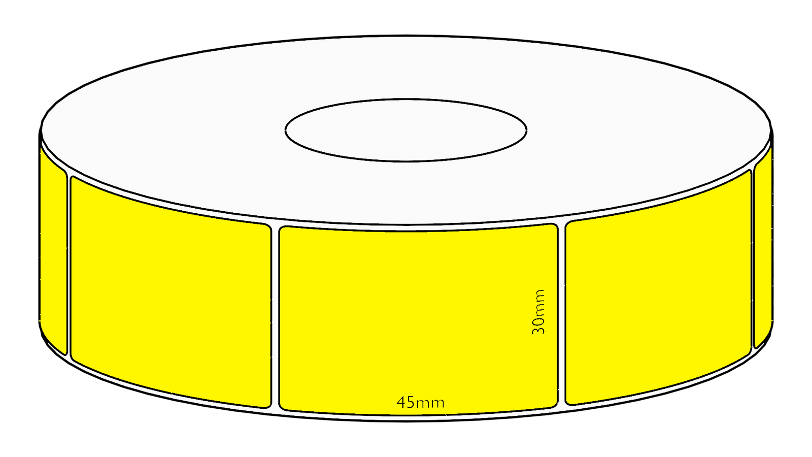30x45mm Yellow Direct Thermal Permanent Label, 3150 per roll, 76mm core
