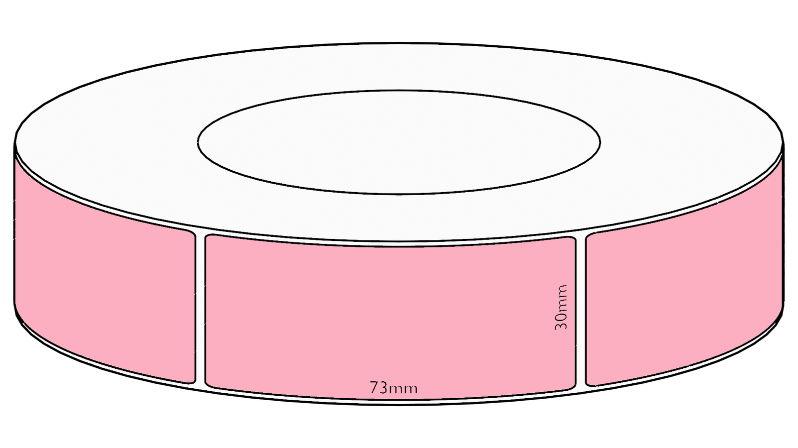 30x73mm Pink Direct Thermal Permanent Label, 1950 per roll, 76mm core