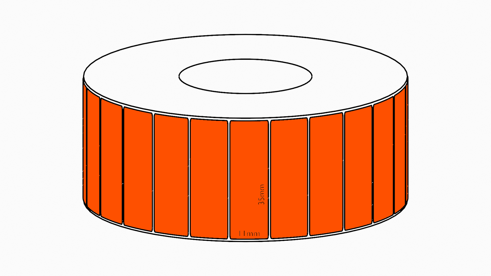 35x11mm Orange Direct Thermal Permanent Label, 10700 per roll, 76mm core