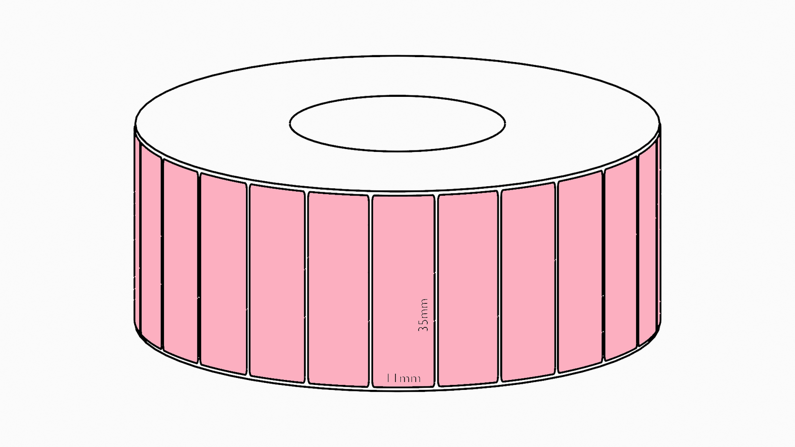 35x11mm Pink Direct Thermal Permanent Label, 10700 per roll, 76mm core