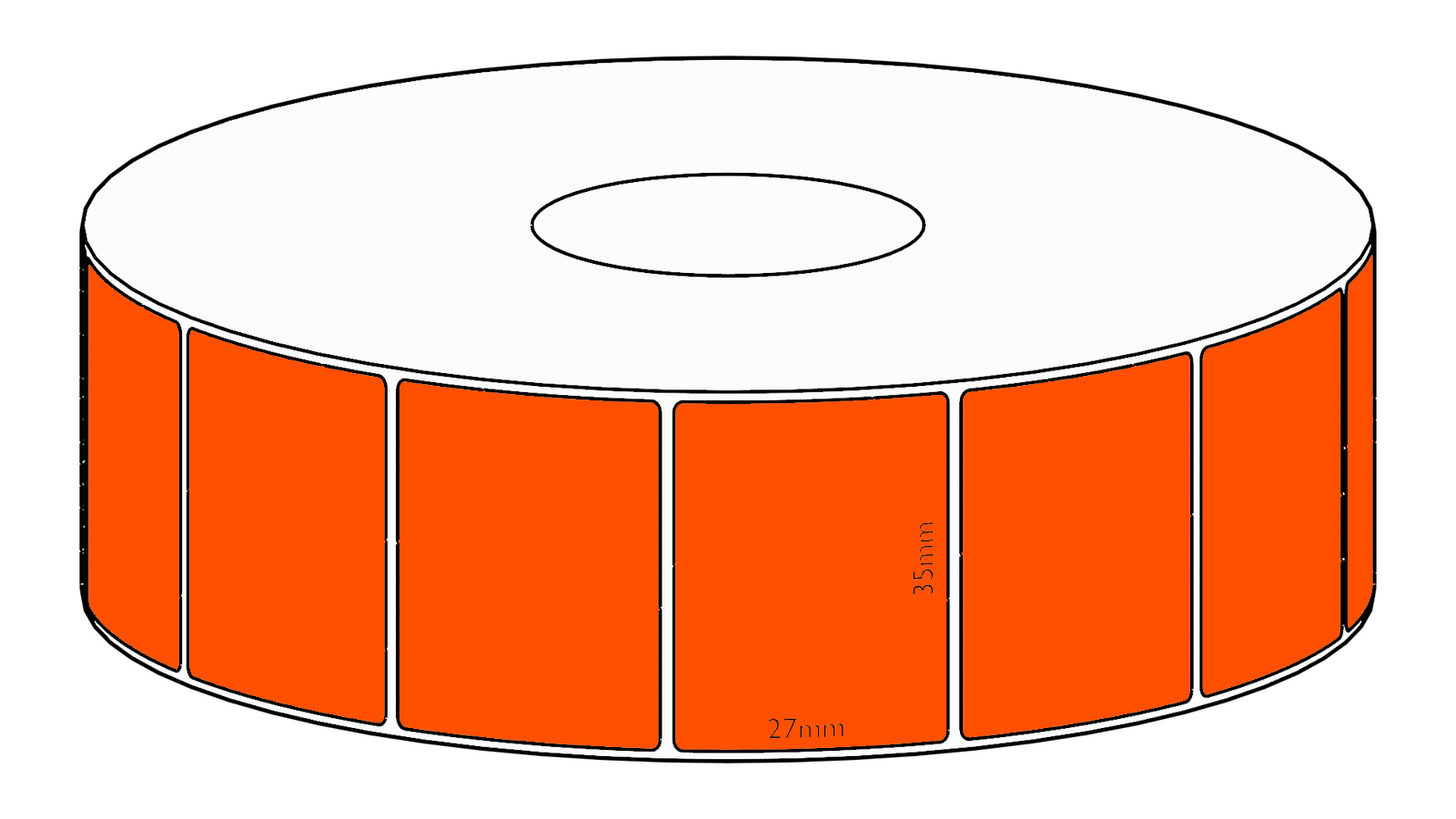 35x27mm Orange Direct Thermal Permanent Label, 1650 per roll, 38mm core