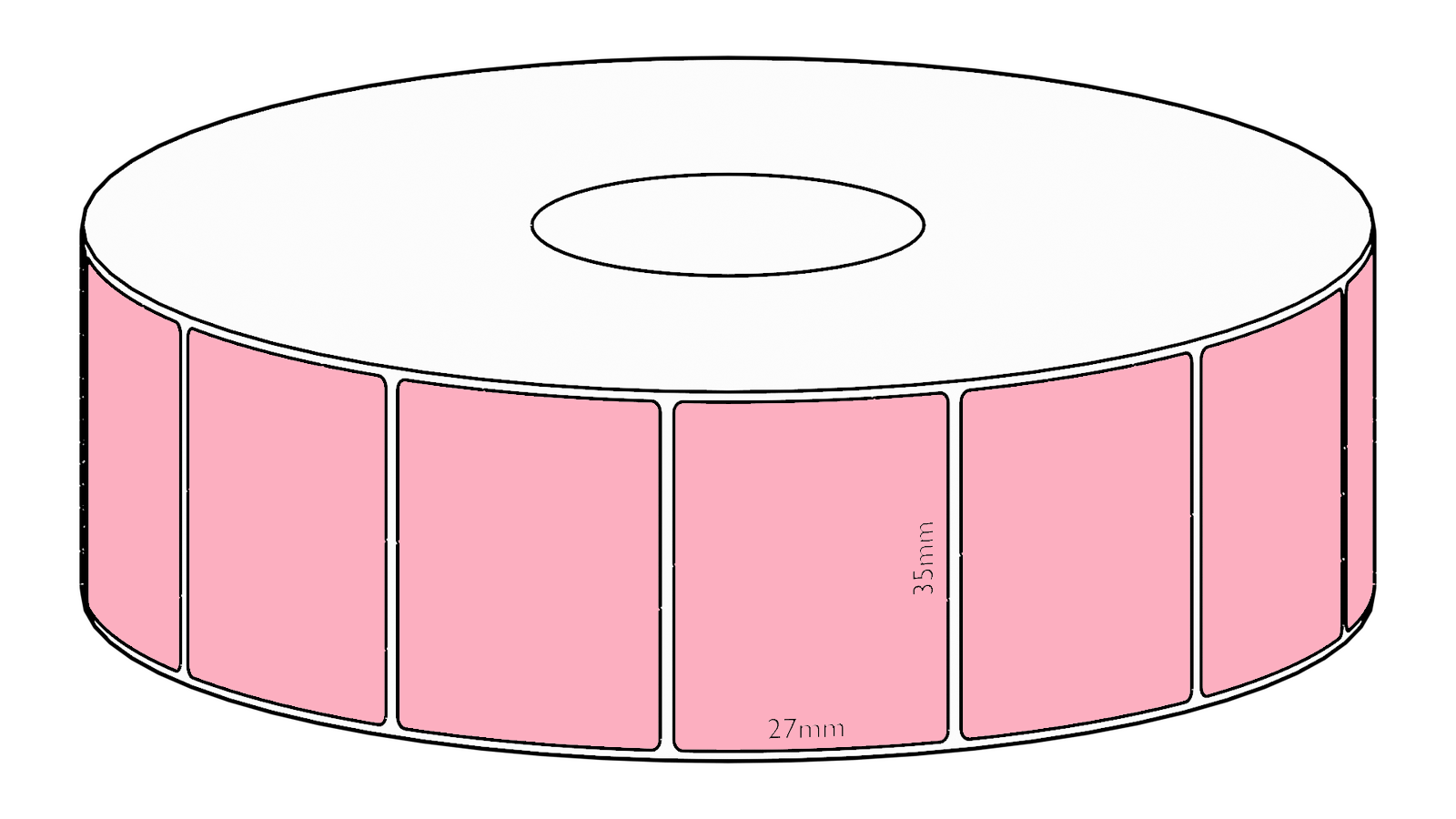 35x27mm Pink Direct Thermal Permanent Label, 1650 per roll, 38mm core