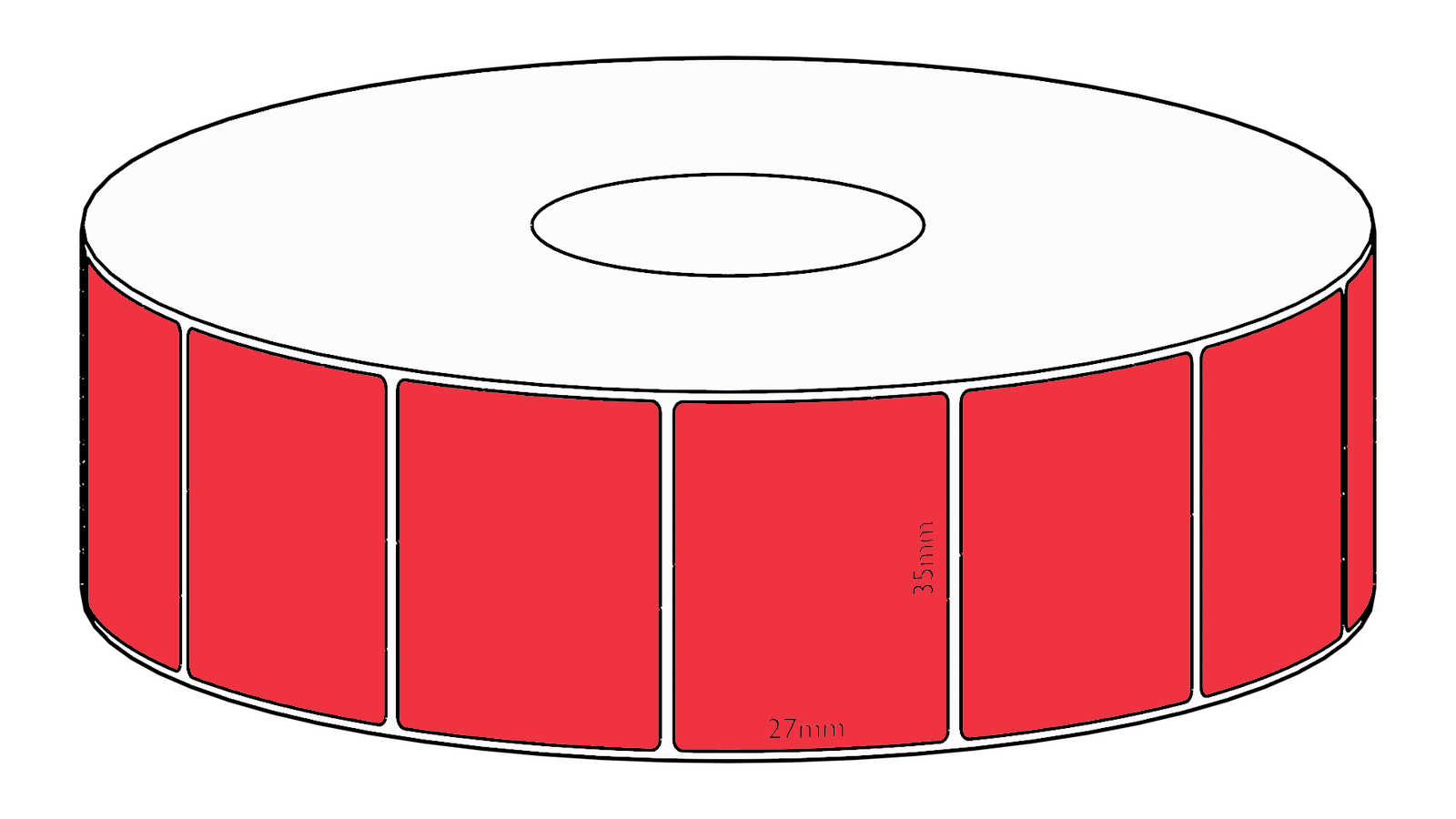 35x27mm Red Direct Thermal Permanent Label, 1650 per roll, 38mm core