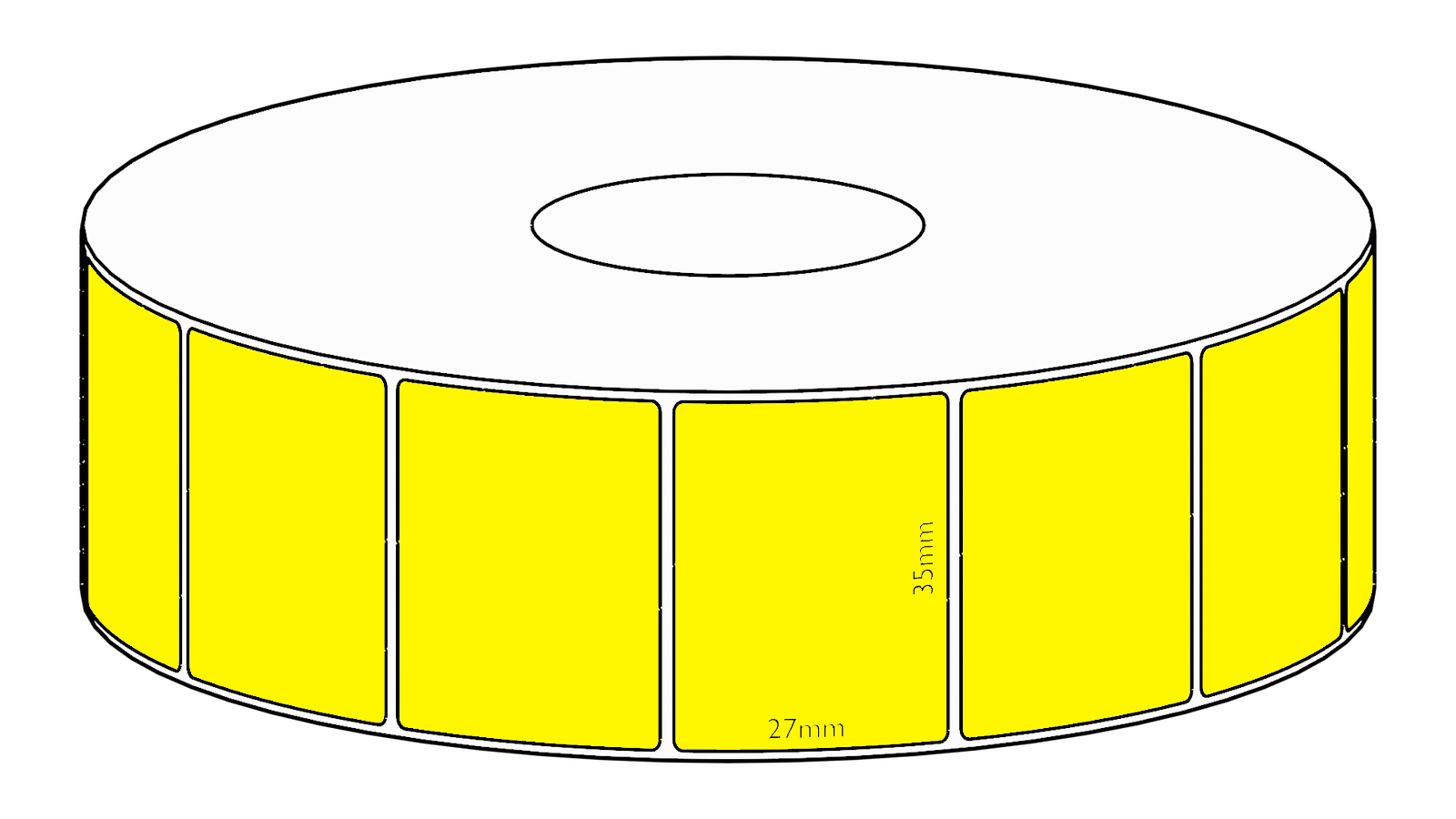 35x27mm Yellow Direct Thermal Permanent Label, 1650 per roll, 38mm core