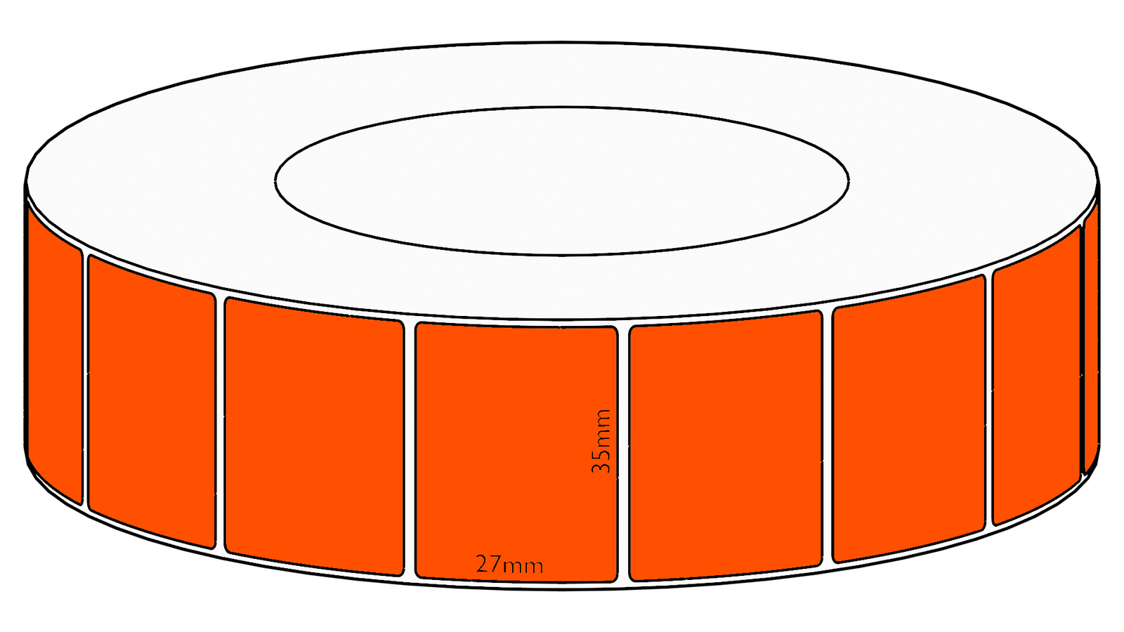 35x27mm Orange Direct Thermal Permanent Label, 5000 per roll, 76mm core