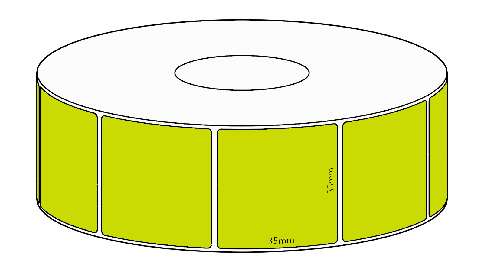 35x35mm Green Direct Thermal Permanent Label, 1300 per roll, 38mm core