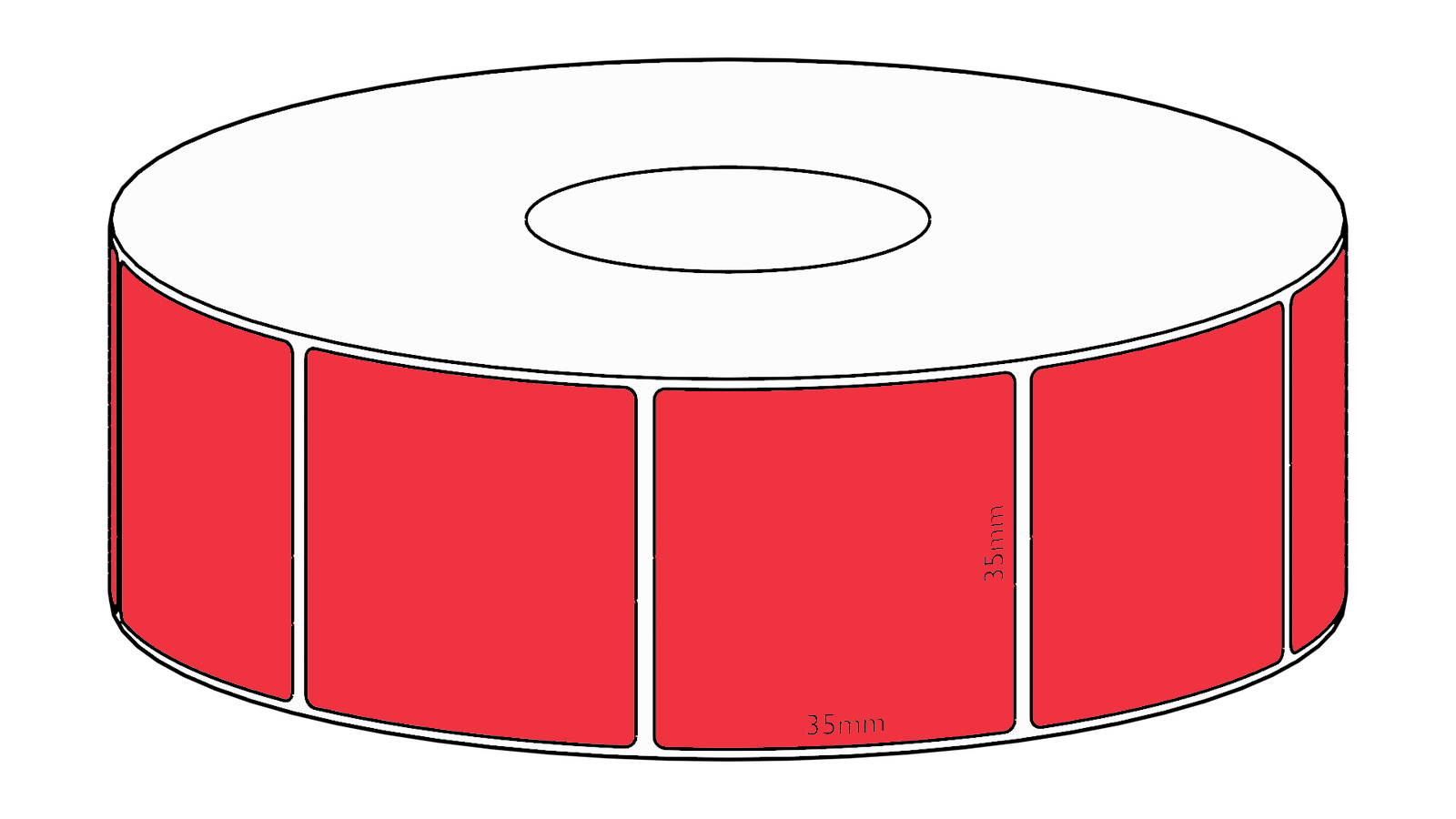 35x35mm Red Direct Thermal Permanent Label, 1300 per roll, 38mm core