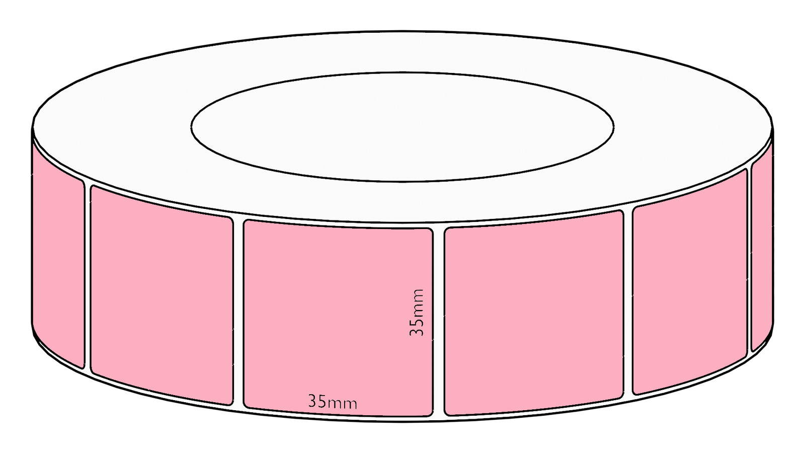 35x35mm Pink Direct Thermal Permanent Label, 3950 per roll, 76mm core