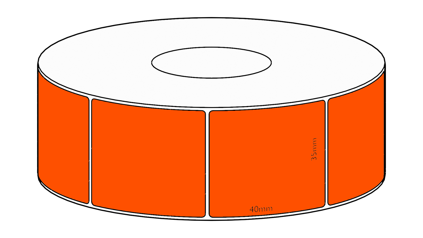 35x40mm Orange Direct Thermal Permanent Label, 1150 per roll, 38mm core