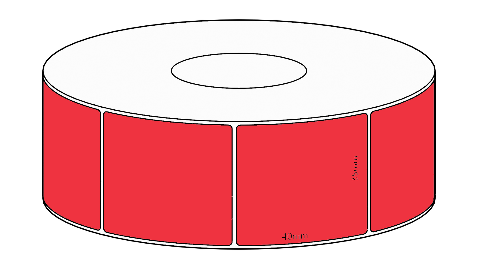 35x40mm Red Direct Thermal Permanent Label, 1150 per roll, 38mm core