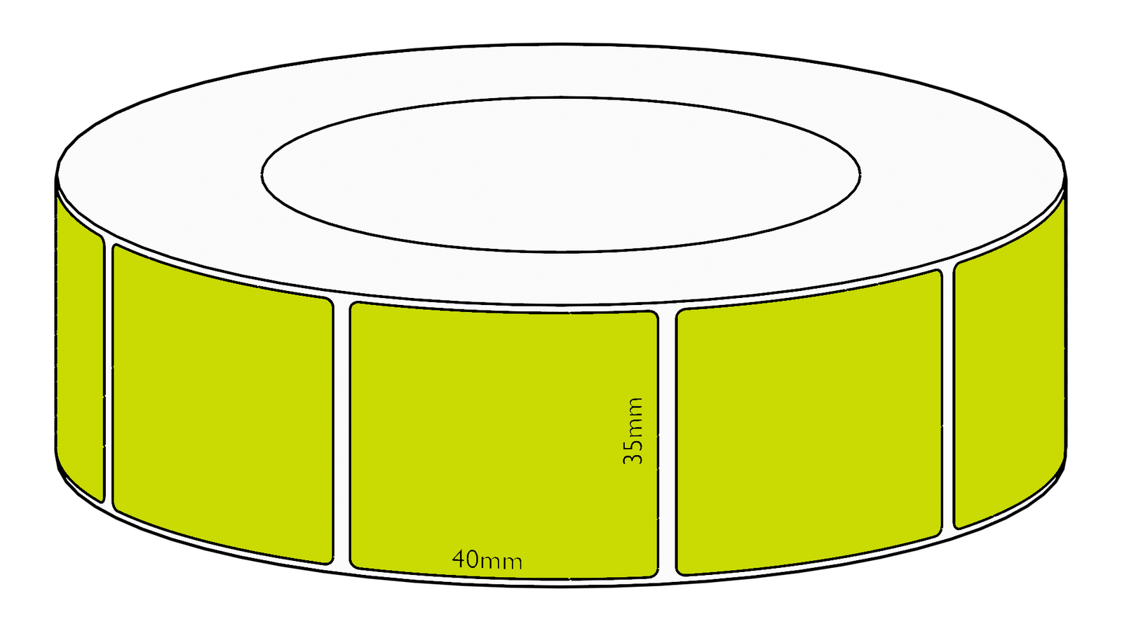 35x40mm Green Direct Thermal Permanent Label, 3500 per roll, 76mm core