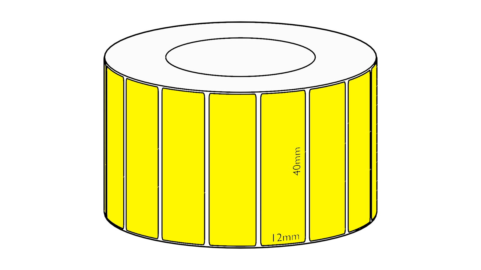 40x12mm Yellow Direct Thermal Permanent Label, 3350 per roll, 38mm core