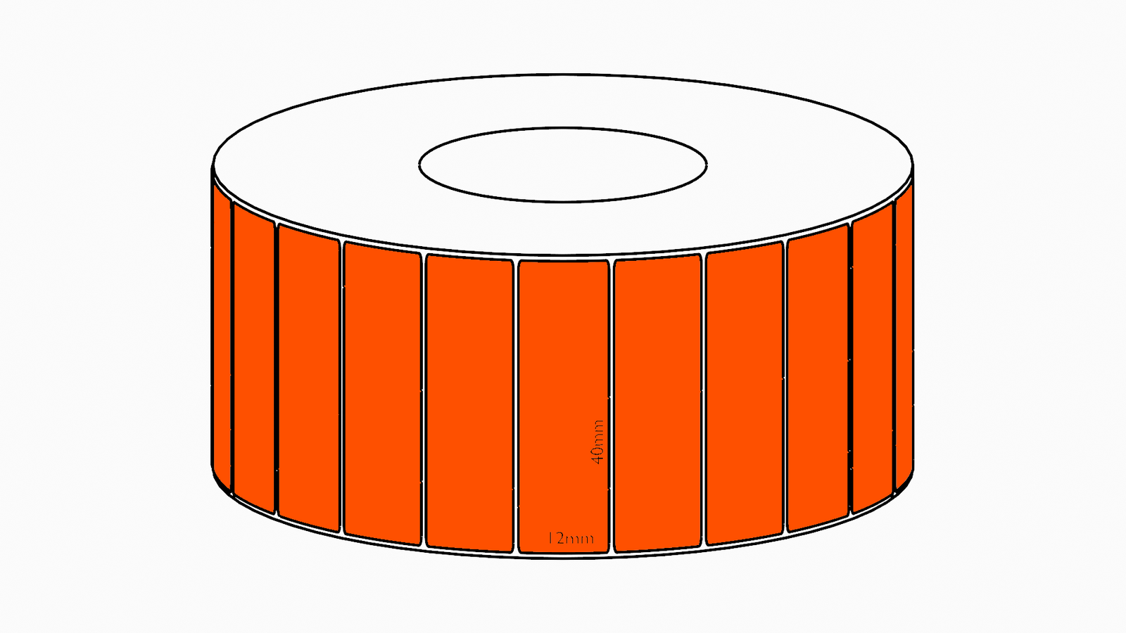 40x12mm Orange Direct Thermal Permanent Label, 10000 per roll, 76mm core