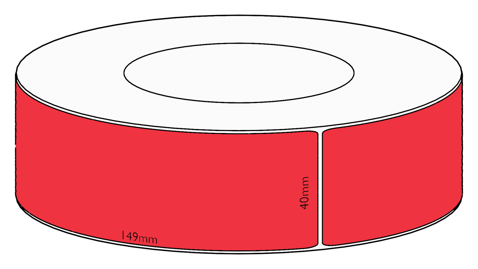 40x149mm Red Direct Thermal Permanent Label, 1000 per roll, 76mm core