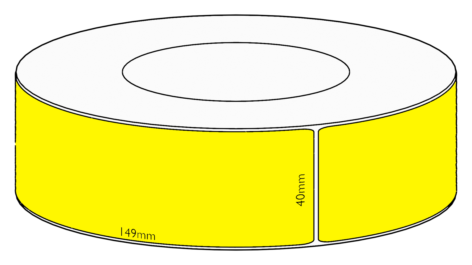 40x149mm Yellow Direct Thermal Permanent Label, 1000 per roll, 76mm core