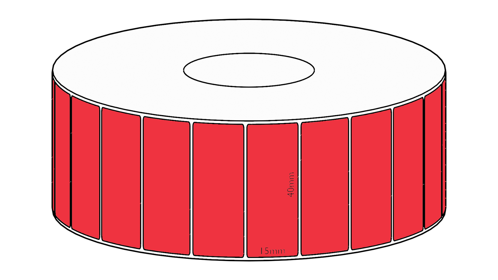 40x15mm Red Direct Thermal Permanent Label, 2800 per roll, 38mm core