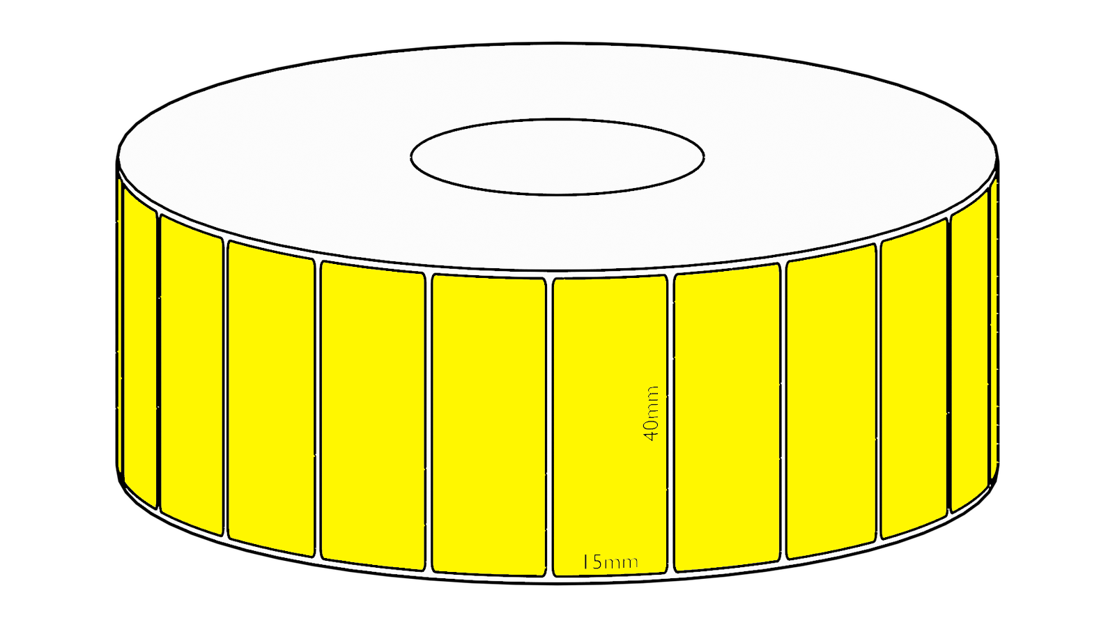 40x15mm Yellow Direct Thermal Permanent Label, 2800 per roll, 38mm core