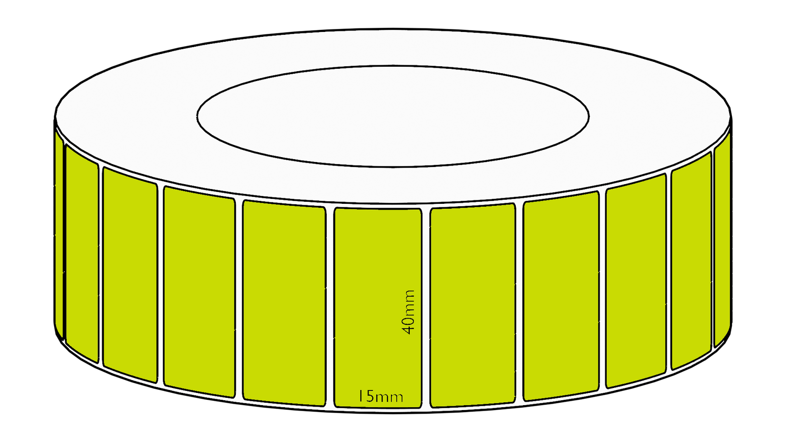 40x15mm Green Direct Thermal Permanent Label, 8350 per roll, 76mm core