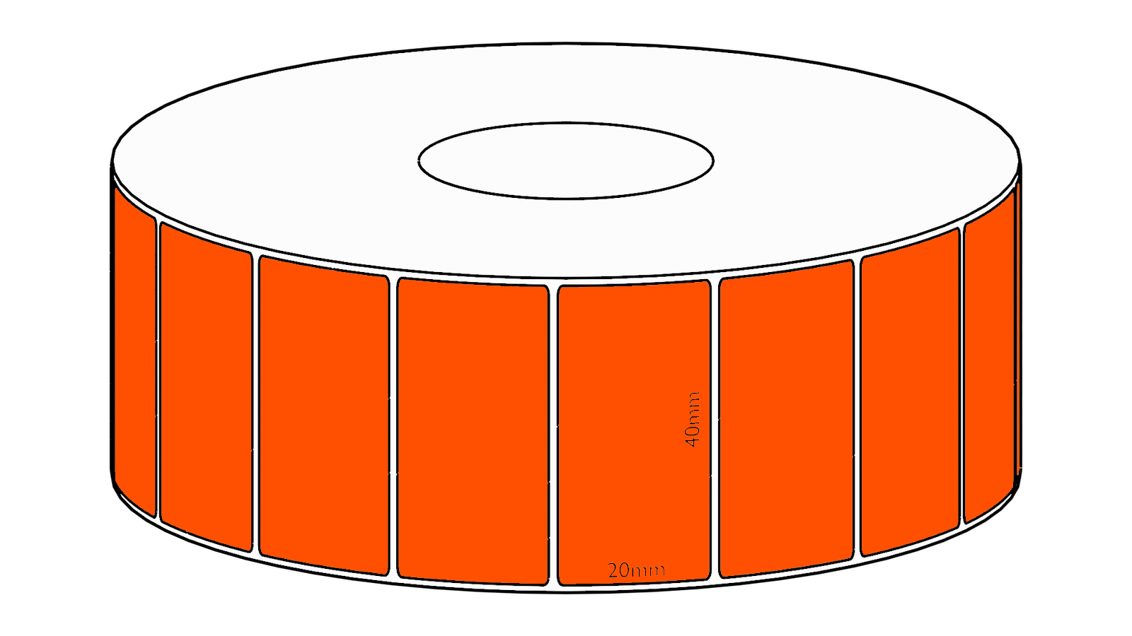 40x20mm Orange Direct Thermal Permanent Label, 2150 per roll, 38mm core