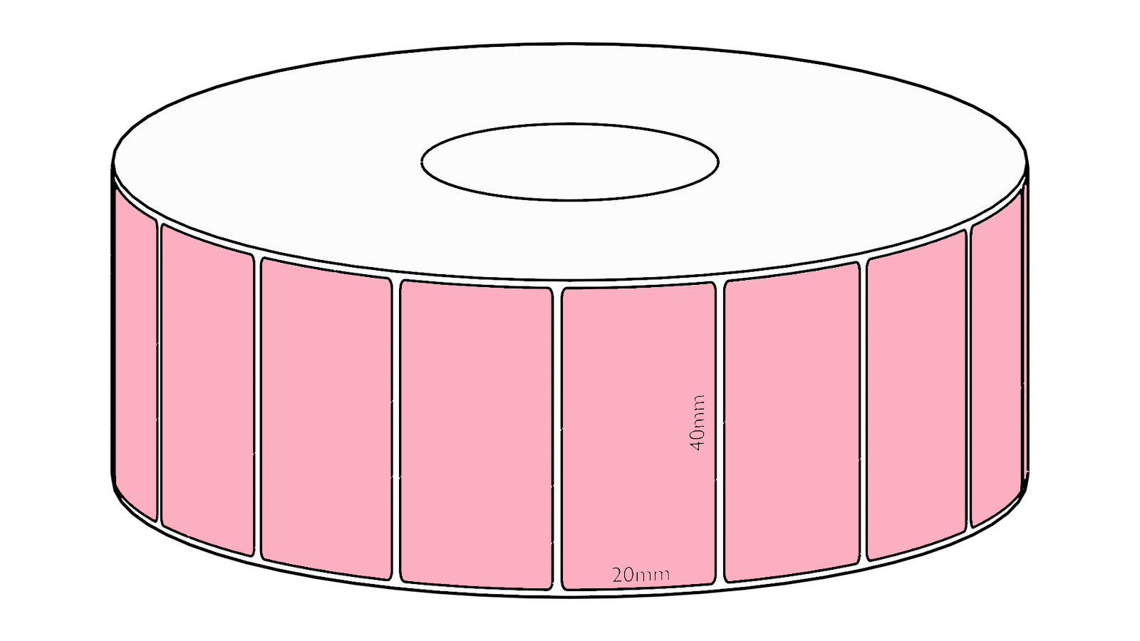 40x20mm Pink Direct Thermal Permanent Label, 2150 per roll, 38mm core